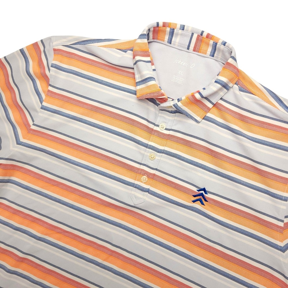Johnnie-O Polo Shirt Mens XL Orange Blue Stripe Golf Performance Stretch Top